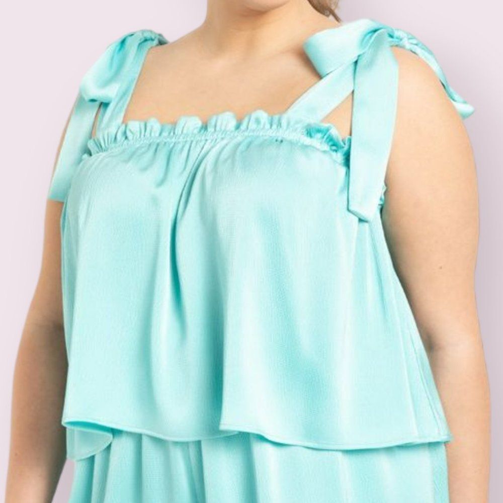 ELOQUII Tiffany Blue Baby doll Top Size 22 / 24 Cropped Shoulder Tie Bows Plus